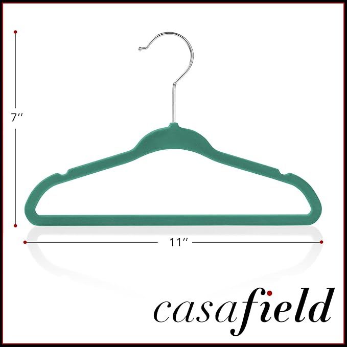 Casafield 100 Velvet Baby Hangers - 11" Size for Infant & Toddler Clothes - Teal