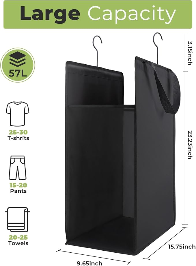 Fentec Hanging Laundry Hamper, Hanging Laundry Basket, Slim Laundry Hamper Bag with Handles, Portable Hanging Closet Hamper, Mesh Heavy Duty Hanging Laundry Bag (Black,1 Pack)