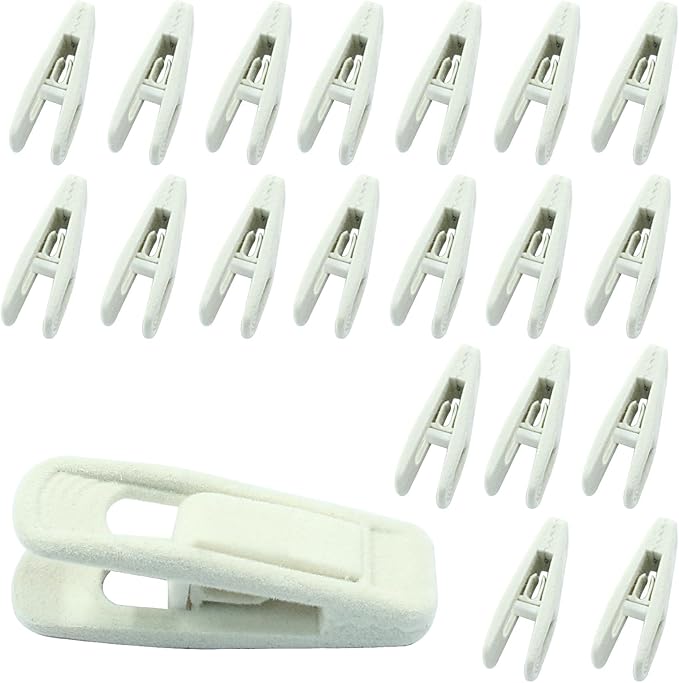 Hordion 60Pcs Ivory Velvet Hanger Clips, Strong Finger Clip Non-Slip Pants Hangers Velvet Clips for Thin Felt Hangers