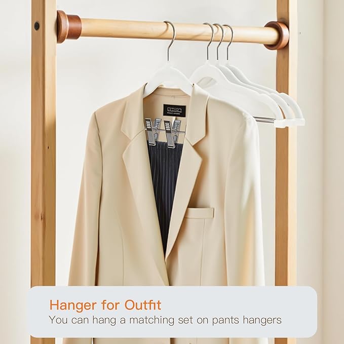 Flottian 36 Pack White Velvet Pants Hanger,Velvet Hangers with Clips Adjustable,Space-Saving Slim Flocked Hanger,Heavy Duty Non Slip Hangers for Skirts,Coats,Pants,Dress