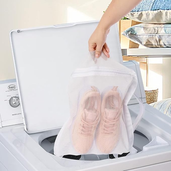 EMVANV Shoe Drying Bag,Laundry Bags Reusable Shoe Dryer Mesh Bags Sneaker Wash and Dry Net Bag Net Laundry Bags with Zipper and Strap for Washing Machine, Shoes, Clothing(Size:40 x 40cm)