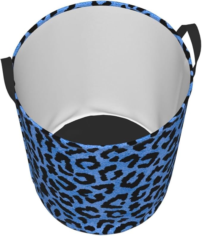 Blue Leopard Round Laundry Hamper Storage Basket Toys Clothes Organizer Bin For Home Bathroom Bedroom Dorm Nursery, 38l