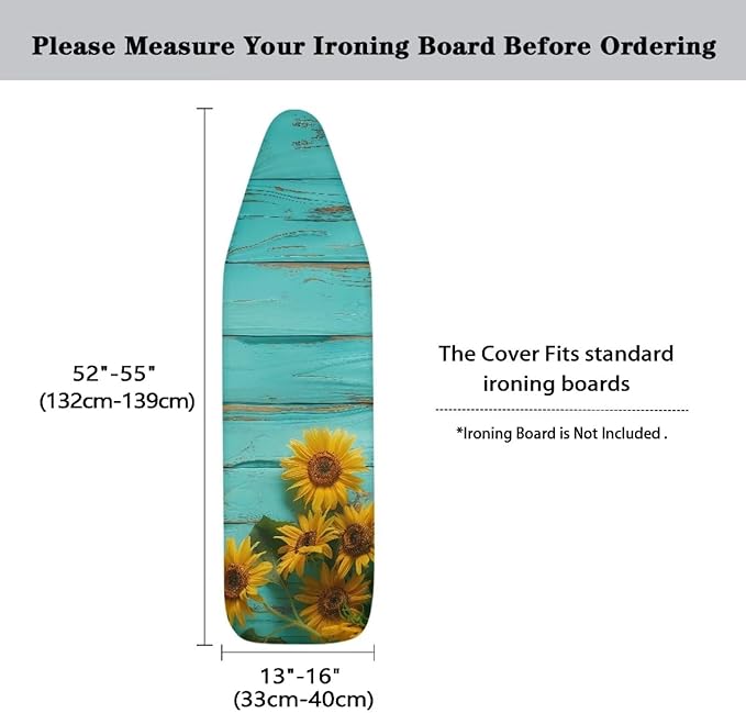 Wooden Sunflower Ironing Board Cover and Pad, Resist Scorching and Staining, 15x54 Heavy Duty Iron Pad Covers Standard Boards with Elastic Edges,