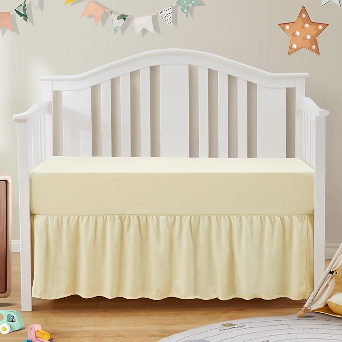 SiinvdaBZX 2-Piece Set Ruffled Crib Skirt & Soft Fitted Crib Sheet, 52"x28" + Adjustable Elastic 14" Drop, Fit for Baby Standard Crib & Nursery Toddler Bedding (Ivory)