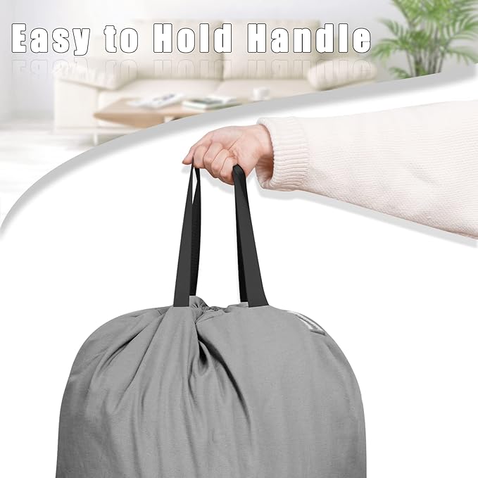 Sanlykate Large Canvas Cotton Laundry Bag with Drawstring & Handles, Heavy Duty Durable Dirty Clothes Organizer, Tear Resistant Hamper Liner Storage Bag, Travel Sack, 25.5 x 34inch - Dark Grey