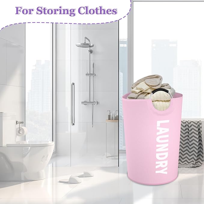 2Pack 125L Extra Large Laundry Baskets, Collapsible Laundry Hamper with Soft Handles, Dirty Clothes Basket in 600D Oxford Fabric, Sturdy Clothes Hampers for Travel, Family, Purple + Pink