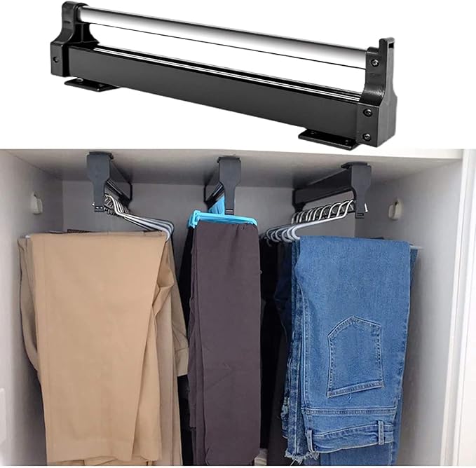 Valet Rod for Closet Pull Out, Adjustable Heavy Duty Steel Clothes Storage Hanger Rack Bar for Pants Coats (292mm/11.5inch)