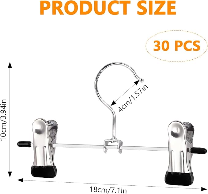 30 PCS Steel Boot Hangers with 2 Adjustable Clips Multifunctional Hangers Travel Portable Hanging Clips Heavy Duty Clothespins Bulk Boot Organizer for Handbags Clothes Laundry Home Socks Hat