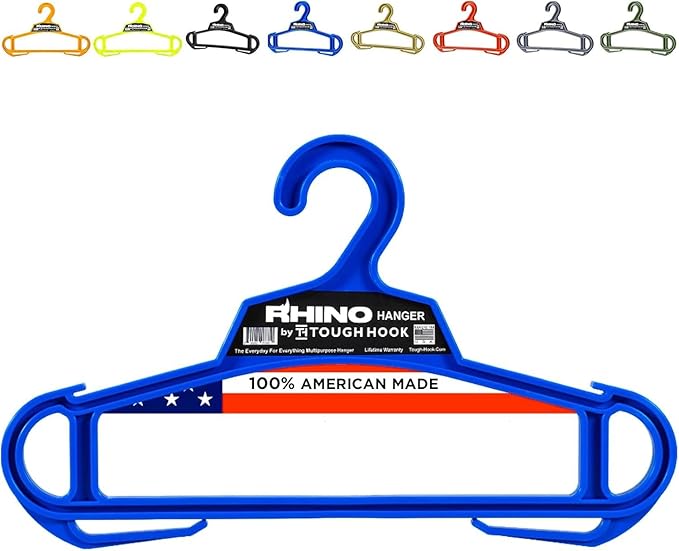 Rhino Tough Hook Heavy Duty Clothes Hangers – Made in USA, Military Grade Coat Hanger for Body Armor – 200-lb Capacity Suit Hangers – The Everyday for Everything, The Indestructible Hanger, 1 Blue
