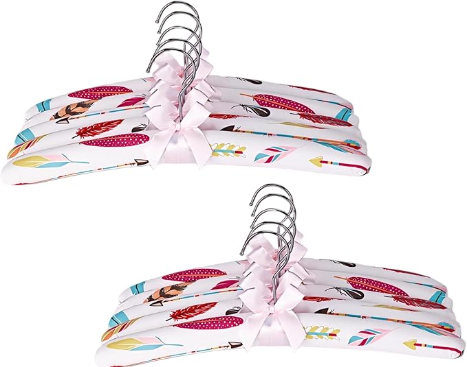 Anti-slip Satin Padded Clothes Hangers with Rotatable Hooks No Shoulder Bump for Women Heavy Sweaters, Coats, Suits Satin Fabric Covered, Set of 10 (Feathers)