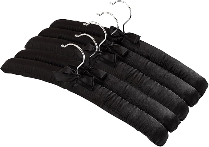 Padded Hangers for Women Clothing Satin Hangers Non Slip Hangers Padded Hangers for Sweaters Padded Clothes Hangers (5, Black)