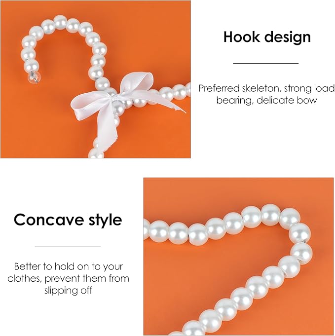 SHIDOW Pearl Hangers, Pearl Clothing Hangers for Women, Pearl Storage, Organizer for Storing Dresses, Coats, Shirts, Pants, Skirts in Bedrooms, Cabinets, Wardrobes (White)