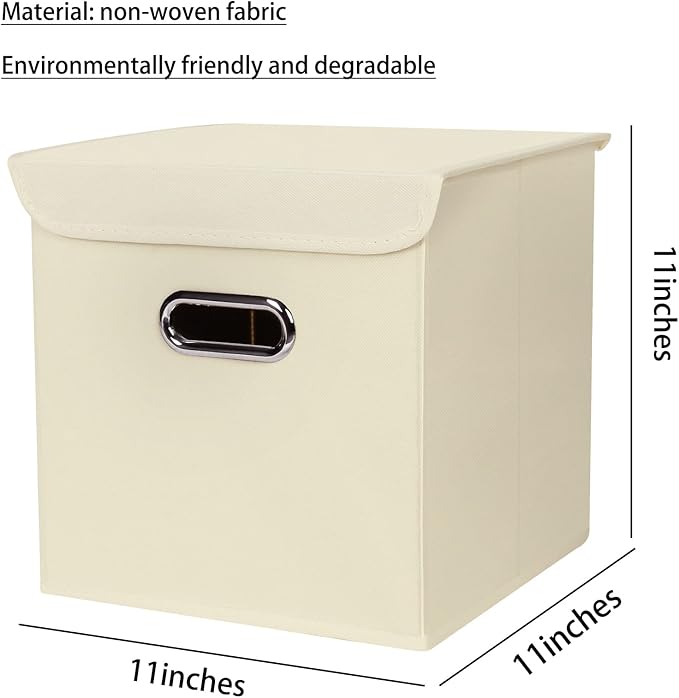 Closet Organizers Fabric Storage Bins With Lids Collapsible Cube Storages Organizer Basket With Handles,Storage Boxes for Clothes Storage,Office,Toys,3 Pack,（Creamy-White