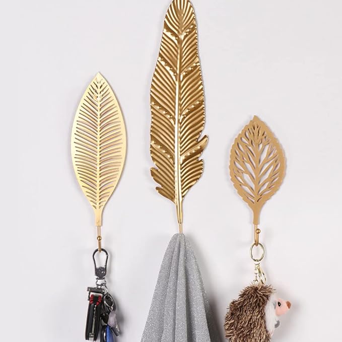 7pcs Leaf Shape Metal Hooks Decorative Wall Hooks Iron Key Holder Coat Hanger Purse Hooks Closet Clothes Coat Hat Towel Robes Hook for Kitchen Bathroom Bedroom Office