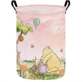 Greatingreat Pink Winnie Foldable Laundry Hamper, Circular Canvas Storage Basket with PE Coating, Collapsible Clothes Organizer for Home, Nursery, and Bedroom