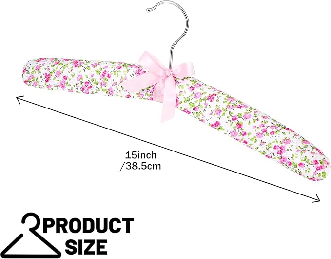 Jetec 24 Pieces Satin Padded Hangers with 360° Swiveling Hook Sponge Shoulder Pads Hanger for Coat, Sweaters, Blouse, Wedding Dress, Women Cloths(Flower Style)