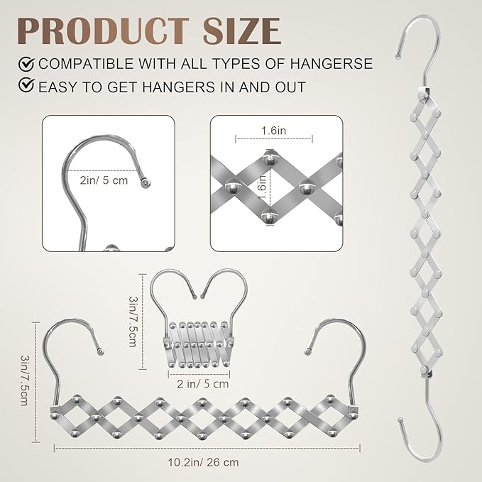 4 Pack Space Saving Hangers for More Than 28 Clothes, Extendable Standard Hangers for Closet, Foldable and Portable, Space Savers for Closet Organizers and Storage, Dorm Room Essentials
