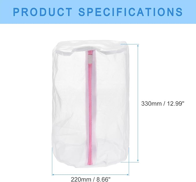 uxcell 2Pcs Shoes Washing Bag, 8.7 x 13 Inch Cylinder Fine Mesh Laundry Bags for Washing Machine Wash Sneakers, Slippers, Delicate, Underwear, White/Pink