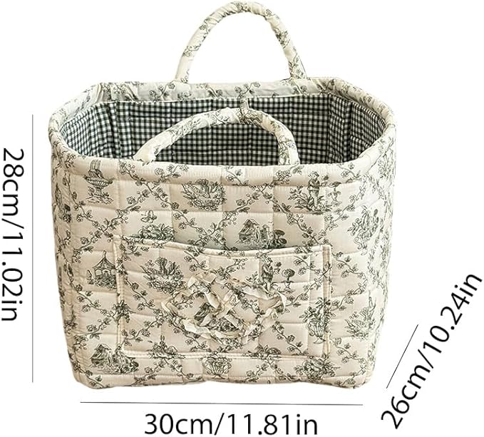 Floral Fabric Storage Basket Car Interior Storage Basket Underwear Sundries Laundry Baskets Supplies Home Organizer Bag (Green)