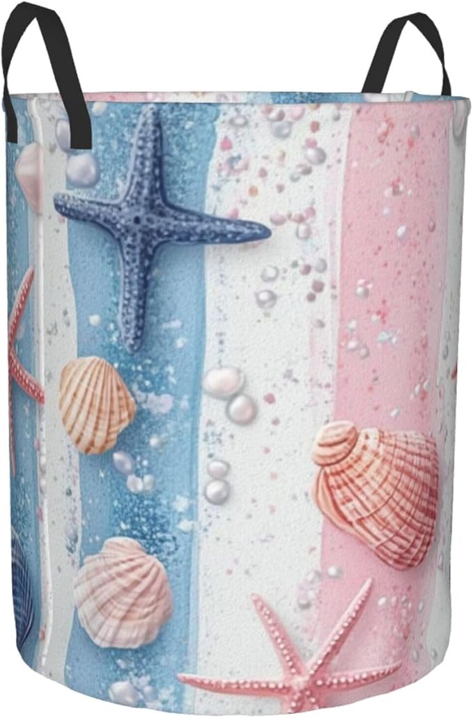 Ocean Seashell And Starfish Print Laundry Basket For Storage Bins Gift Baskets Bedroom Clothes Hamper