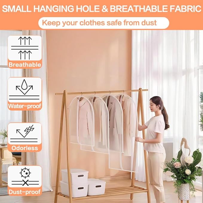 Garment Bag Clear for Long Dress (24'' x 60'' Set of 6) Clothing Suit Bags for Closet Storage Wedding Dress Garment Bags with Zipper Gown Garment Cover for Long Dresses