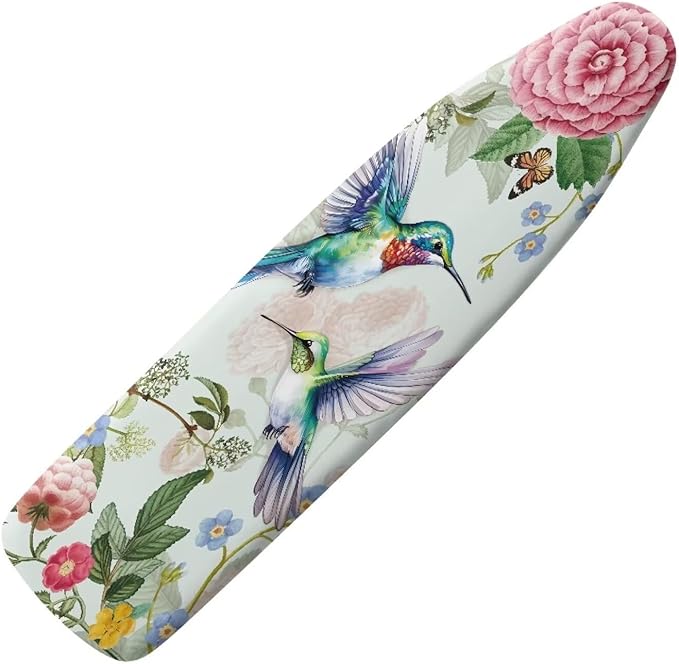 GLENLCWE Blue Hummingbird Peony Ironing Board Cover,Standard Size Iron Pad Covers Non Slip with Hook and Loop,Thick Padding Iron Board Cover Washable