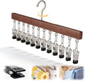 Legging Hangers for Closet, 2026 New Closet Organizer with Clips, 360° Rotating Space Saving Hanging Closet Organizer for Leggings Socks Hats Jeans (Brown-12 Clips, 1PC)