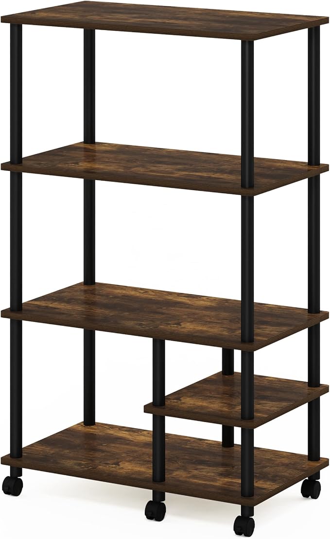 Furinno Turn-N-Tube 4-Tier Toolless Kitchen Storage Shelf Cart, Amber Pine/Black