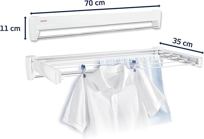 Leifheit Wall Dryer Telegant 36 Protect Plus, Space Saving Wall Mounted Clothes Drying Rack with 3.6 m Drying Length, Hidden Folding Design, 5 Rustproof Rails and 60 cm Aluminum Towel Bar