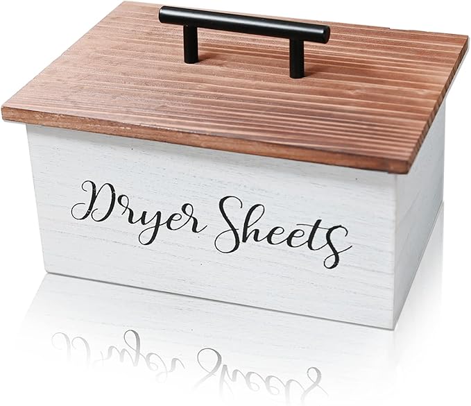 Dryer Sheet Holder, Farmhouse Dryer Sheet Dispenser, Wood Dryer Sheet Container Box with Lid, Rustic Dryer Sheet Caddy, Fabric Softener Storage Organizer Bin for Laundry Room Decor