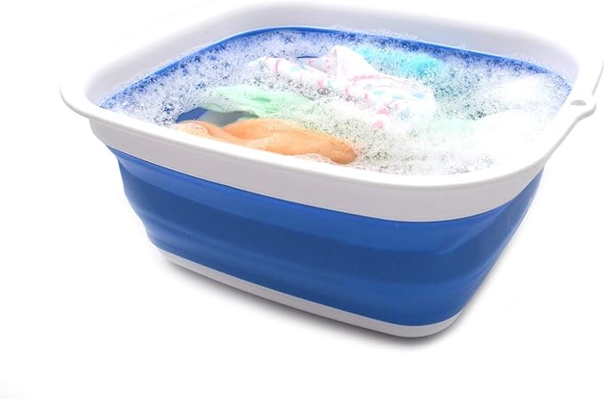 SAMMART 7.7L (2 Gallon) Collapsible Tub - Foldable Dish Tub - Portable Washing Basin - Space Saving Plastic Washtub (Blue, S)