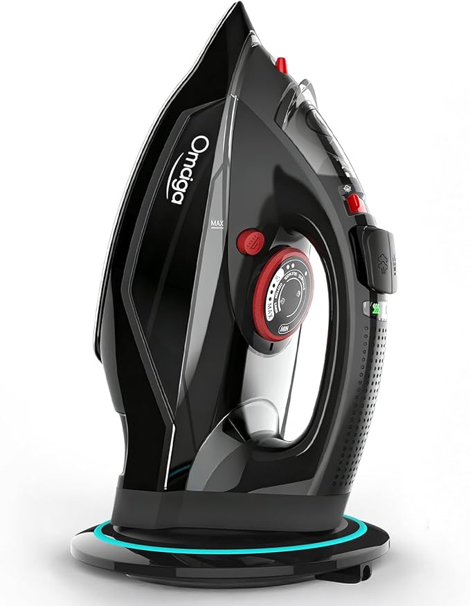 Cordless Iron for Clothes, 1500W Steam Iron with Non-Stick Ceramic Soleplate, Auto Shut Off, Self-Clean, Burst of Steam, Anti-calc, 3 Temperature Settings, 11.84oz Water Tank, Black
