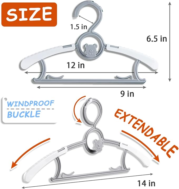 Baby Hangers for Nursery Closet 80 Pack Plastic Kids Clothes Hanger Space Saving Non Slip Extendable Toddler 11-14” Adjustable Hangers Heavy Duty Clothing Infant Hanger Bulk, Grey