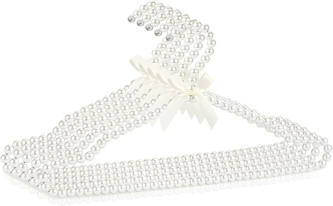 5 Pack Pearl Clothes Hangers, Elegant Bridesmaid Hangers, Closet Coat Storage Organizer Bowknot Standard Wedding Hangers (White)