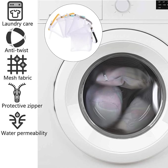 6pcs Laundry Bags Zipper Wash Bags Mini Mesh Washing Net Foldable Washing Machine Soap Pouch Saver Laundry Pouch for Underwear Panties Small Accessories