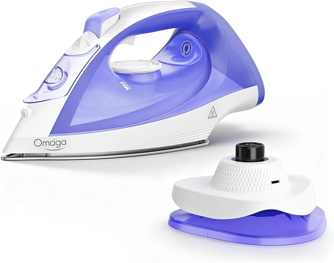 Cordless Iron for Clothes, 1550W 2-In-1 Cordless/Corded Steam Iron Rapid Heating, Ceramic Soleplate, 3-Way Auto-Off, Self-Cleaning, 12.85oz Water Tank Ironing Clothes for Home, Purple