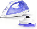 Cordless Iron for Clothes, 1550W 2-In-1 Cordless/Corded Steam Iron Rapid Heating, Ceramic Soleplate, 3-Way Auto-Off, Self-Cleaning, 12.85oz Water Tank Ironing Clothes for Home, Purple