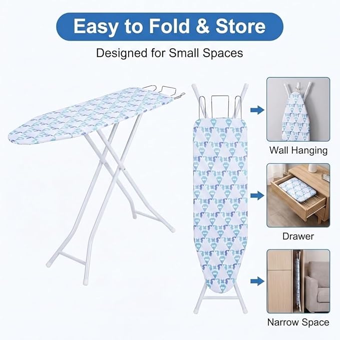 43" x 13" Ironing Board Height Adjustable Iron Board, Heavy Duty Ironing Board with Iron Rest & Heat Resistant Cover, Foldable Ironing Stand