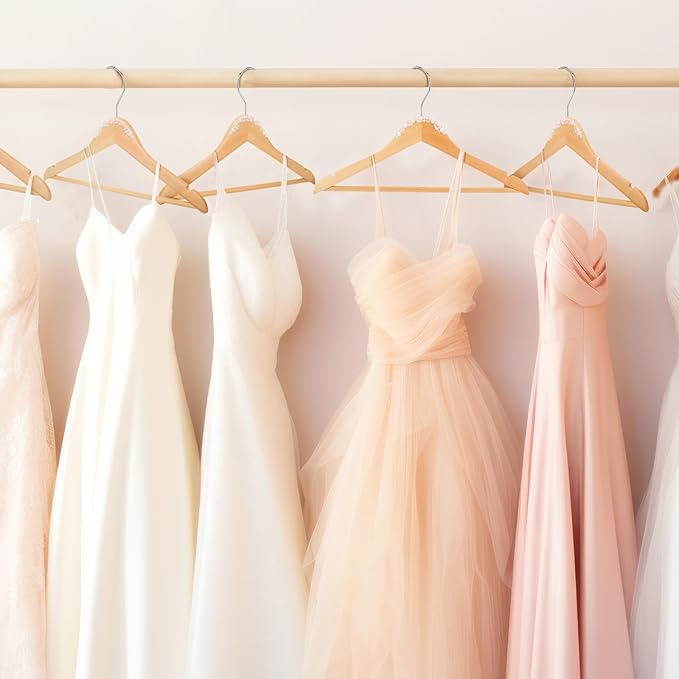 5 Pcs Bridal Dress Hanger Wooden Pearl Wedding Dress Bridal Hanger with Pearl Brown Wooden Wedding Party Gift (Wood Color,Stylish)