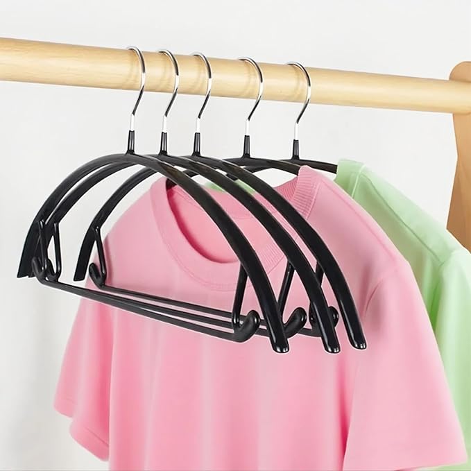 20 Pack Clothes Hangers, Non Slip PVC Coating Metal Hanger, 17 Inch No Shoulder Bump Sweater Hangers, Heavy Duty Rubber Coated Clothes Hanger for Closet Coat Suit T Shirt, Black
