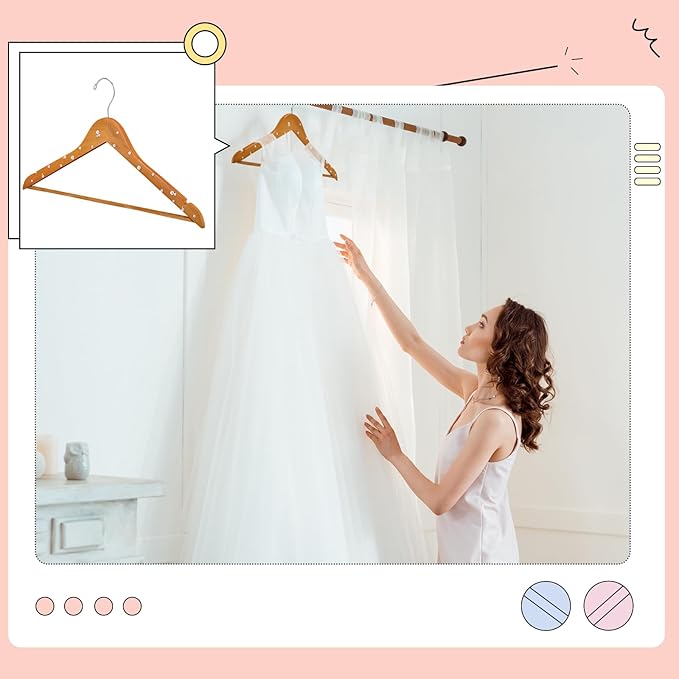 5 Pcs Bridal Dress Hanger Wooden Pearl Wedding Dress Bridal Hanger with Pearl Brown Wooden Wedding Party Gift(Wood Color,Classic)