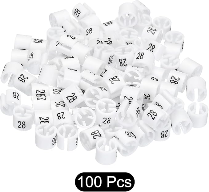 MECCANIXITY Clothes Hanger Marker Colored Hanger Sizer Garment Markers Tag (Number 28, White) for Garment Clothing Color Coding, Pack of 100 Pcs