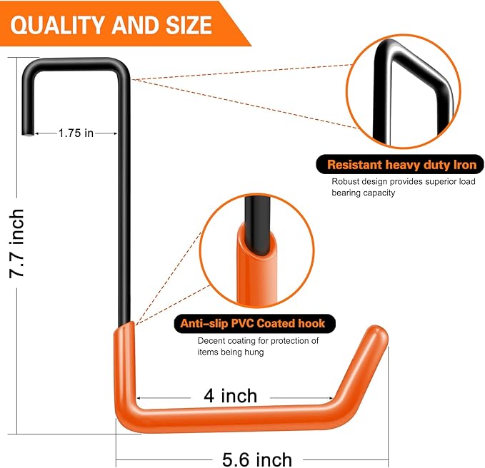 Rafter Hanger Large S Garage Hooks Bike Storage System Holder Organizer, with Non Slip Coating, for Organizing Hanging Basket, Ladders,Bicycle Wheel,Ropes and Bulk Items (6Pack, Orange)