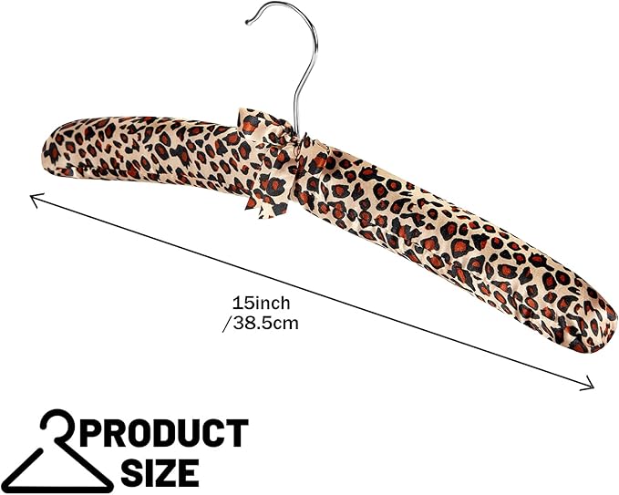 Jetec 24 Pieces Satin Padded Hangers with 360° Swiveling Hook Sponge Shoulder Pads Hanger for Coat, Sweaters, Blouse, Wedding Dress, Women Cloths(Leopard Style)