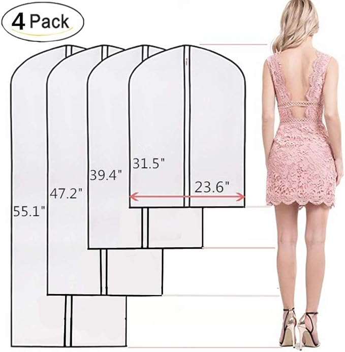 Clear Clothes Covers Hanging Dust Proof Garment Bags with Zipper for Coat Dress Gowns Shirts Jacket Sweater Black Edge Pack 4