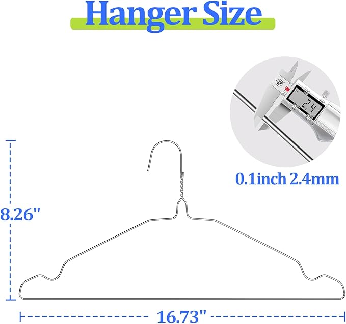 Metal Wire Clothes Hangers 100 Pack, Space Saving Hangers for Closet Organization, Dorm & Home, 17 Inch Ultra Thin Non-Slip Coat Hanger for Standard Size Shirts, Pants, Dresses (Silver)