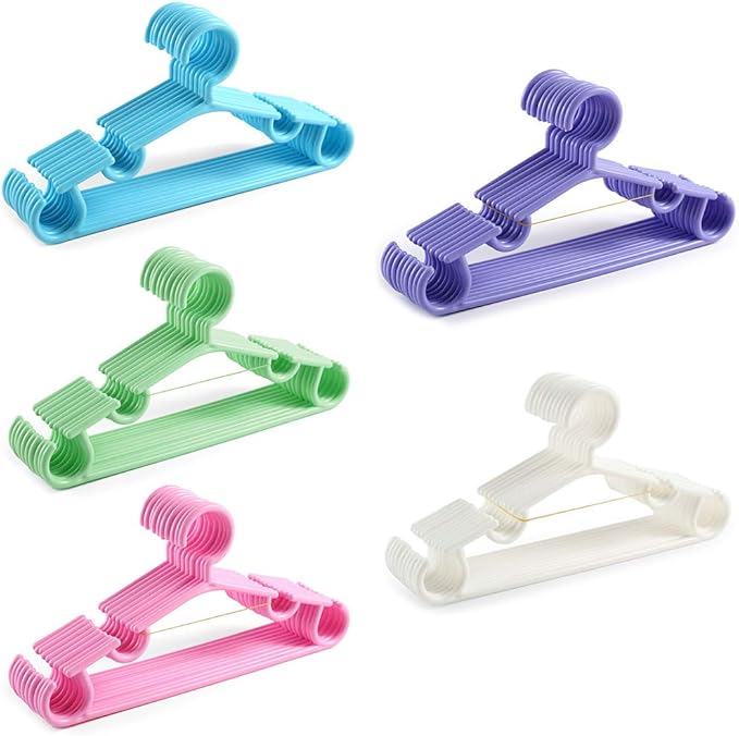50 Pack Plastic Children's Hangers Baby Hangers Kids Hangers Toddler's Hangers Nursery Hangers for Closet - Assorted 5 Colors