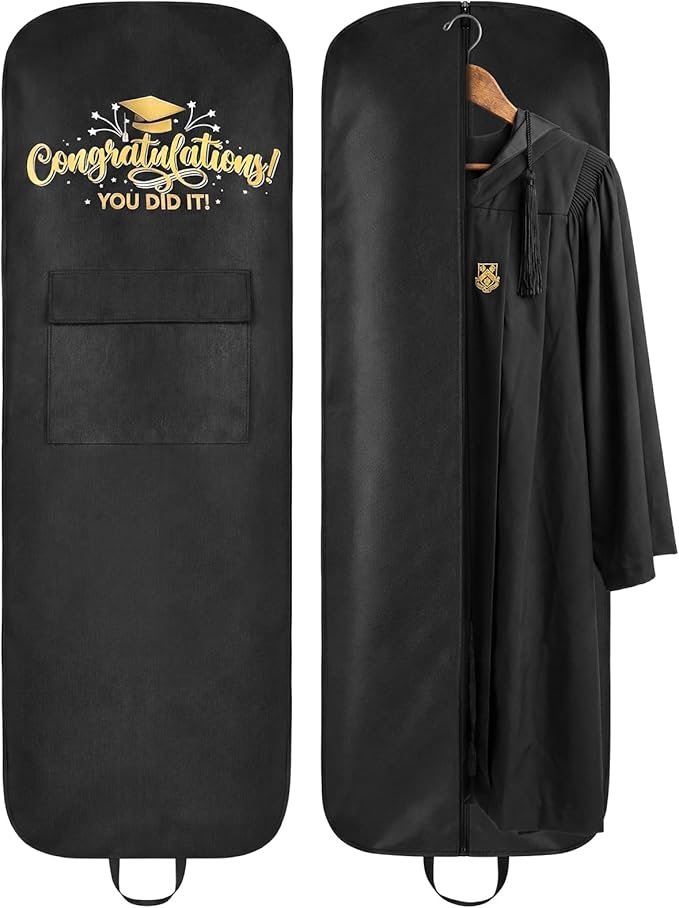 Abbylike 66''x24'' Graduation Academic Garment Bag with Handles and Cap Pocket Breathable Graduation Gown Bag Fabric Dress Bags for Hanging Gowns Long Closet Clothes Protectors, Black