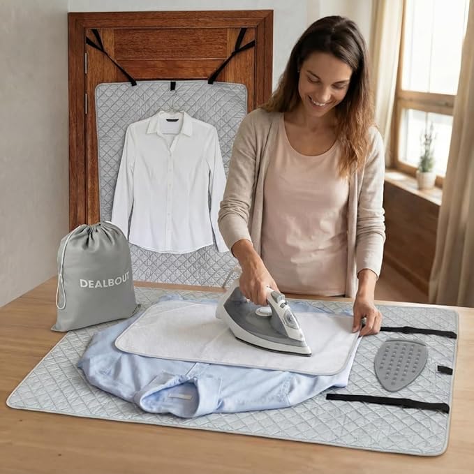 Premium XL Ironing Mat 47x29 Thick Quilted Heat Resistant Pressing Pad Portable Board Alternative for Countertop Washer Dryer Laundry Steamer or Table Cover Silicone Iron Rest Cloth Storage Bag