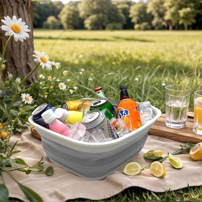 SAMMART 9.45L (2.5 Gallon) Collapsible Tub - Foldable Dish Tub - Portable Washing Basin - Space Saving Plastic Washtub (Grey, M)